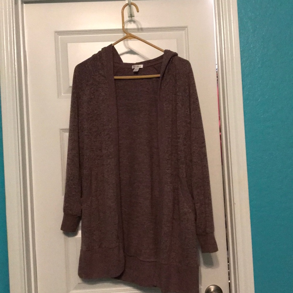 Hooded mauve marled cardigan